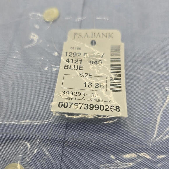 JOS A BANK Traveler Tailored Fit Blue 100% Cotton Dress Shirt‎ Sz 16 - 36 - Picture 8 of 10